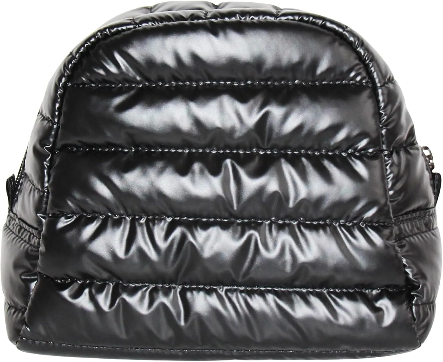 Cosmetic Case with Zipper Top, Puffer Nylon Construction, Machine Washable, Fits All Makeup Essentials, Colorful Collection of 6 (Black)