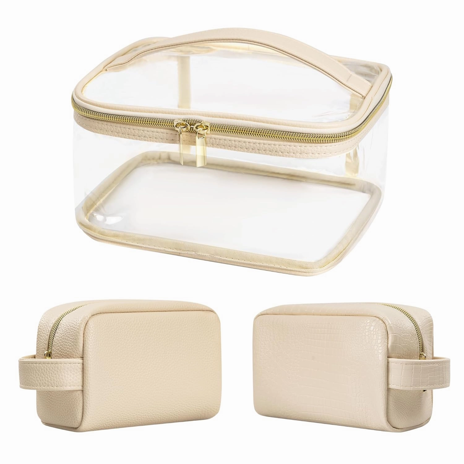 Cosmetic Bags for Women, Waterproof Toiletry Bag, 3 Pcs Portable Travel Makeup Cases with Handle, Multifunction Clear Skincare Bag Organizer (White) ﻿