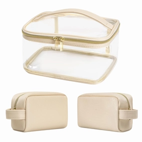 Cosmetic Bags for Women, Waterproof Toiletry Bag, 3 Pcs Portable Travel Makeup Cases with Handle, Multifunction Clear Skincare Bag Organizer (White) ﻿