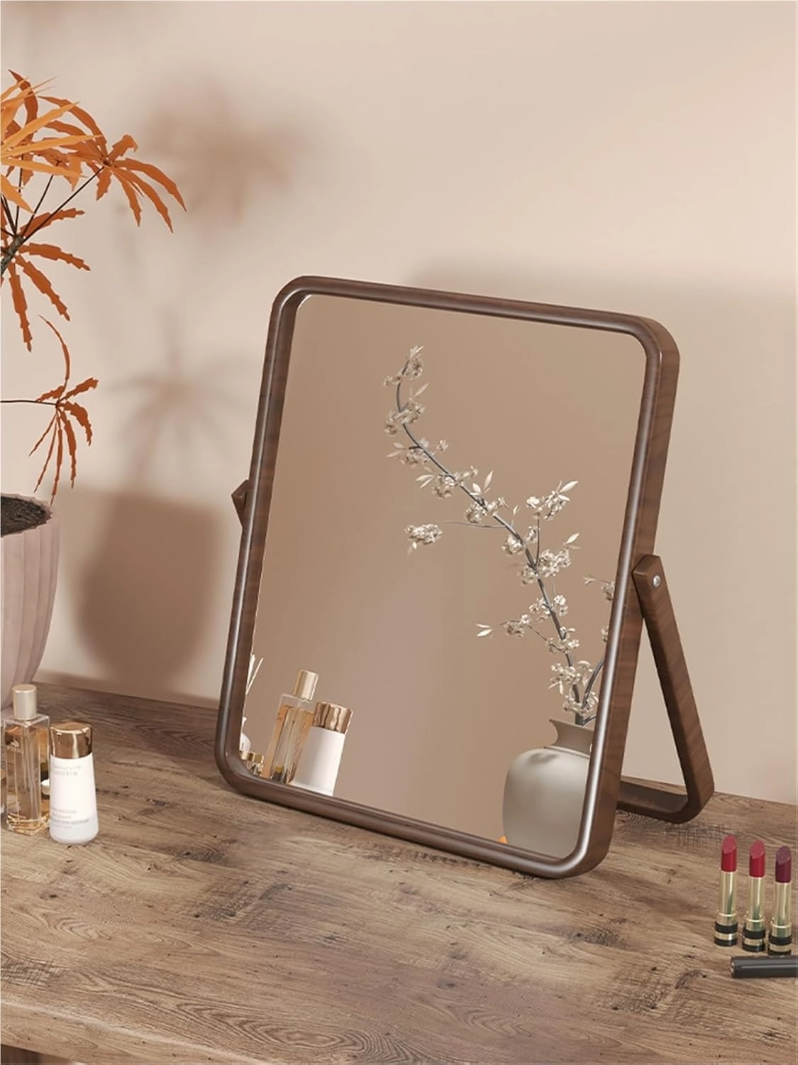 Cosmetic Mirror Desktop Desktop Foldable Vanity Mirror Home Simple Female Bedroom Retro Square Mirror