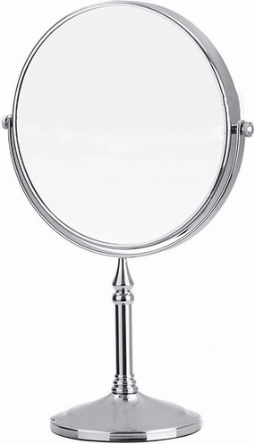 Countertop Makeup Mirror, 8 Inch Double Sided Brass Bathroom with Magnification 360 Degree Rotation Vanity Mirror Cosmetic,Chrome,3X