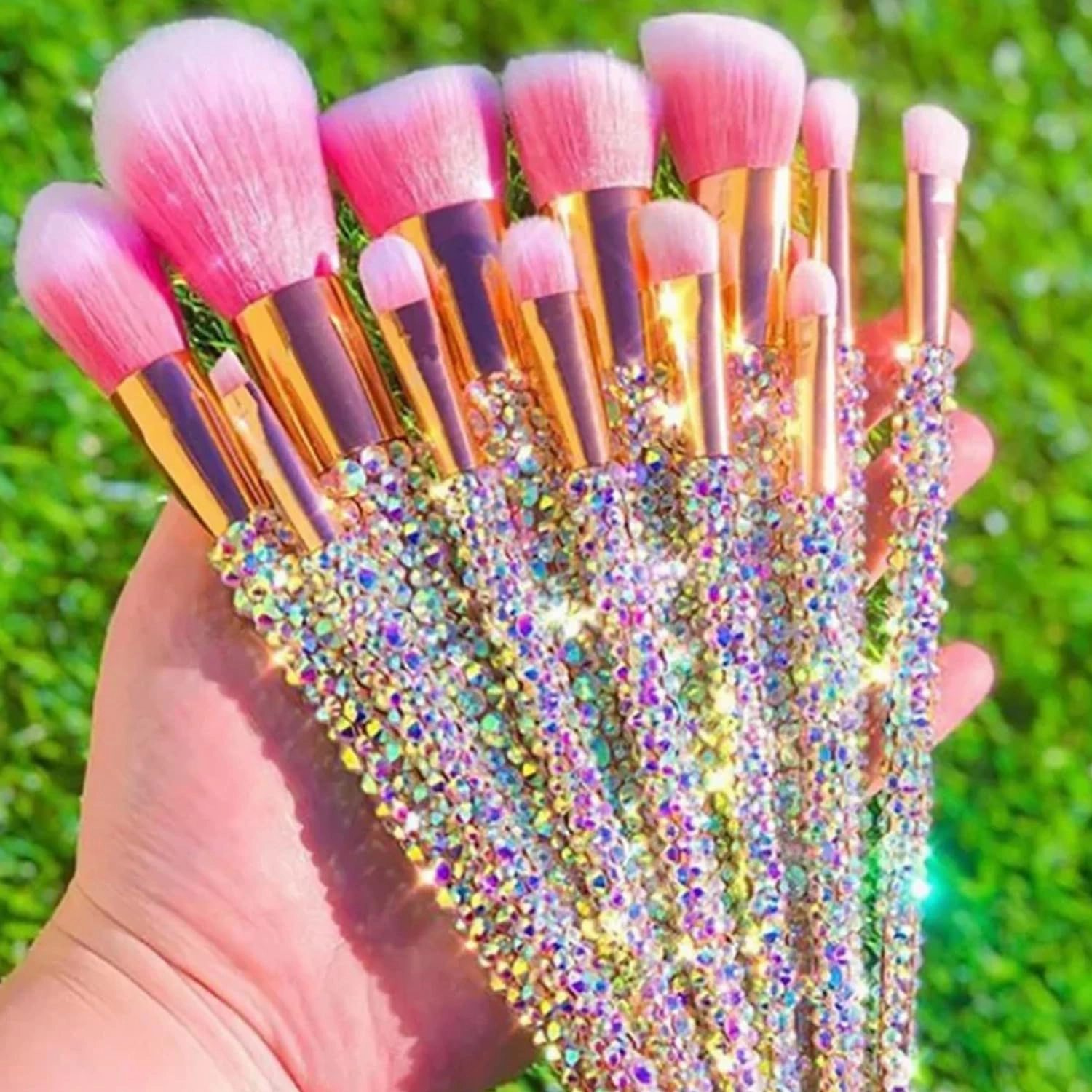 D'Vine Bliss Beauty 12-Piece Bedazzled Bling Makeup Brush Set – Premium Glamour Brushes for Flawless Makeup Application (Silver)