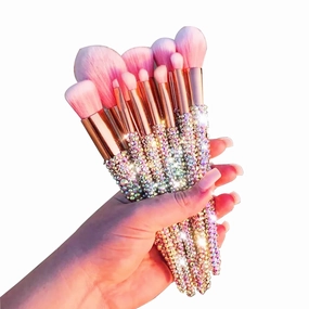 D'Vine Bliss Beauty 12-Piece Bedazzled Bling Makeup Brush Set – Premium Glamour Brushes for Flawless Makeup Application (Silver)