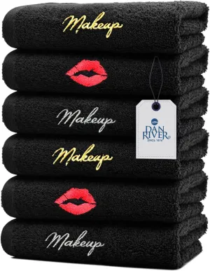 DAN RIVER Makeup Towel 100% Spun Cotton - (Pack of 6) Luxuriously Soft Reusable Makeup Remover Cloth, Facial Cleansing Cloth, of 6 13x13 Inch, Black