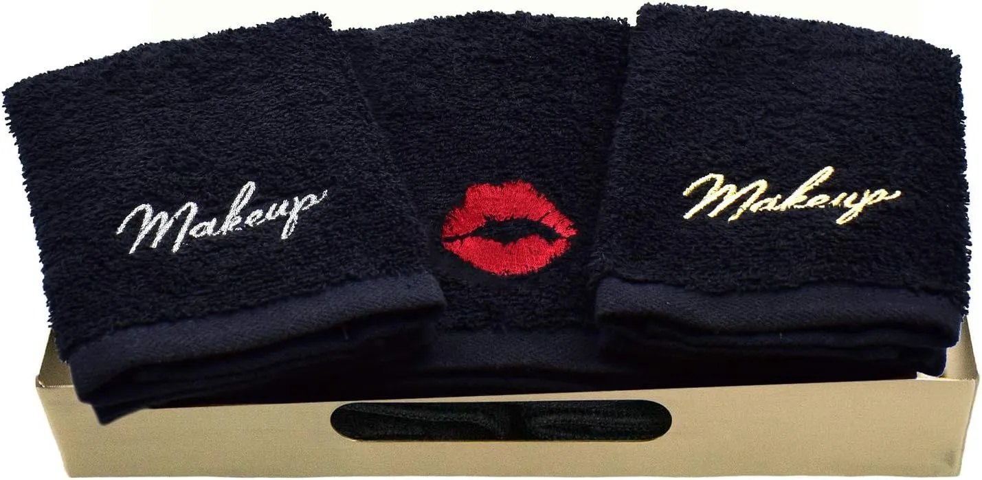 DAN RIVER Makeup Towel 100% Spun Cotton - (Pack of 6) Luxuriously Soft Reusable Makeup Remover Cloth, Facial Cleansing Cloth, of 6 13x13 Inch, Black