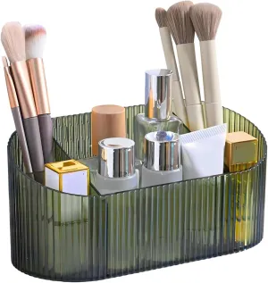 DASITON Capacity Makeup Brush Holder,5 Slot Makeup Brush Holder,Vintage striped Make Up Brush Holder,for Vanity Decor,Bathroom Countertops,Desk Storage Container,Cosmetic Display cases(Green)