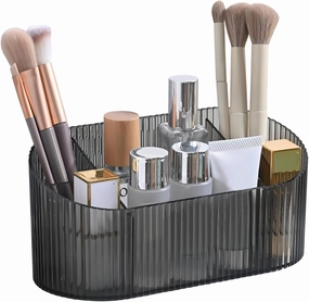 DASITON Capacity Makeup Brush Holder,5 Slot Makeup Brush Holder,Vintage striped Make Up Brush Holder,for Vanity Decor,Bathroom Countertops,Desk Storage Container,Cosmetic Display cases(Grey)
