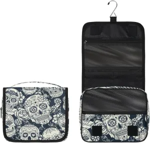 Day Of The Dead Flower Sugar Skull Toiletry Bag with Hanging Hook Travel Organizer Makeup Bag for Women Waterproof Accessories Toiletries Travel Essentials Personalized Birthday Valentines Day Gifts