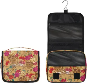 Day Of The Dead Sugar Skull Roses Toiletry Bag with Hanging Hook Travel Organizer Makeup Bag for Women Waterproof Accessories Toiletries Travel Essentials Personalized Birthday Valentines Day Gifts