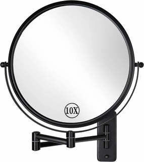 DECLUTTR 9" Wall Mounted Makeup Mirror, 1X/10X Magnifying Mirror Double-Sided, Large Size 360° Swivel Makeup Mirror with Magnification, Extendable Wall Magnifying Mirror for Bathroom, Black