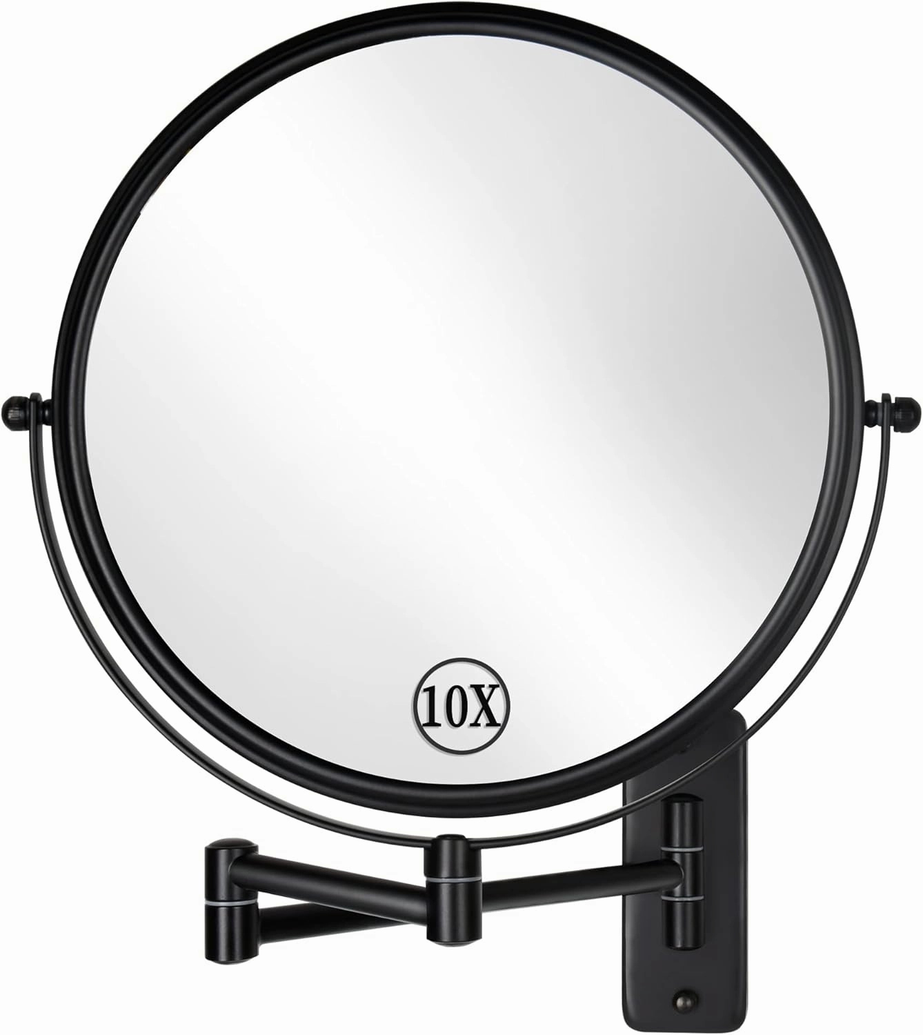 DECLUTTR 9" Wall Mounted Makeup Mirror, 1X/10X Magnifying Mirror Double-Sided, Large Size 360° Swivel Makeup Mirror with Magnification, Extendable Wall Magnifying Mirror for Bathroom, Black
