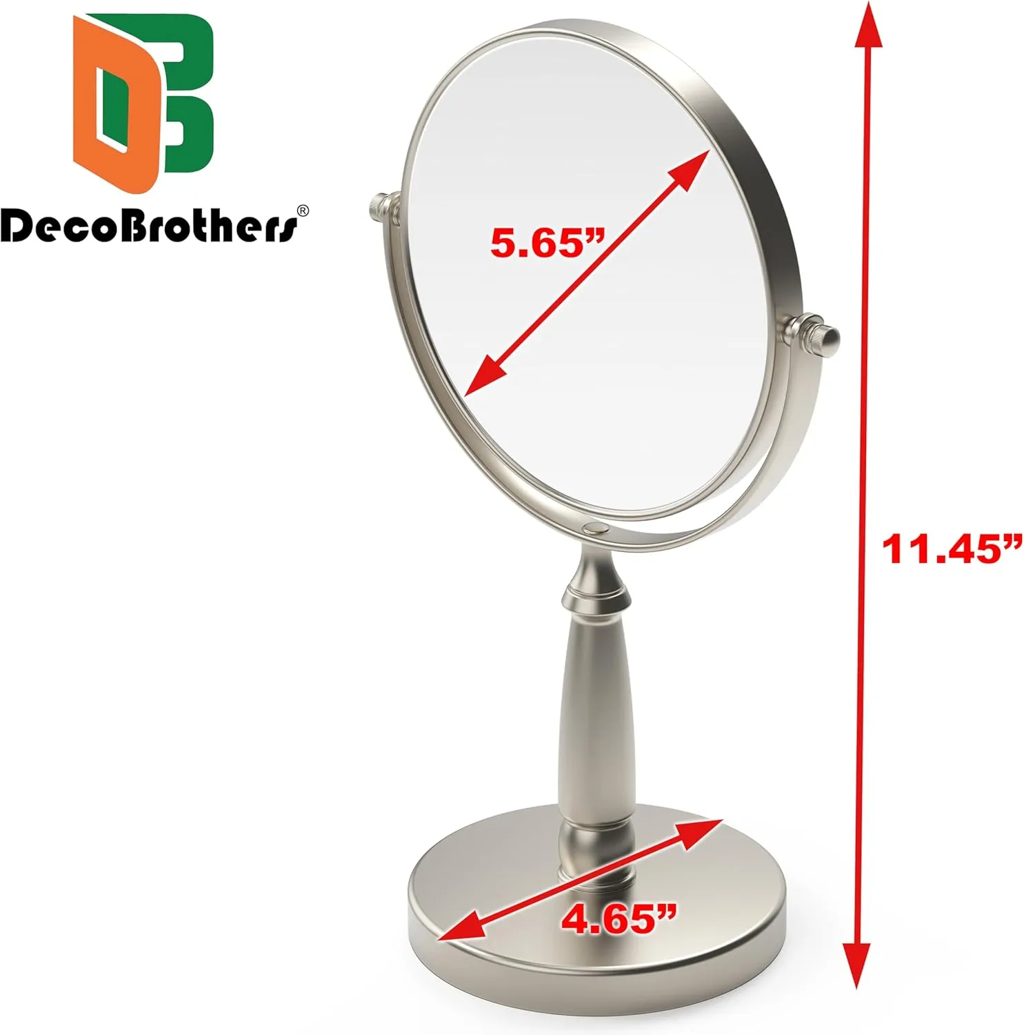 Deco Brothers Vanity Mirror with Stand 5.65-Inch Double Sided, 8X Magnification, Nickel