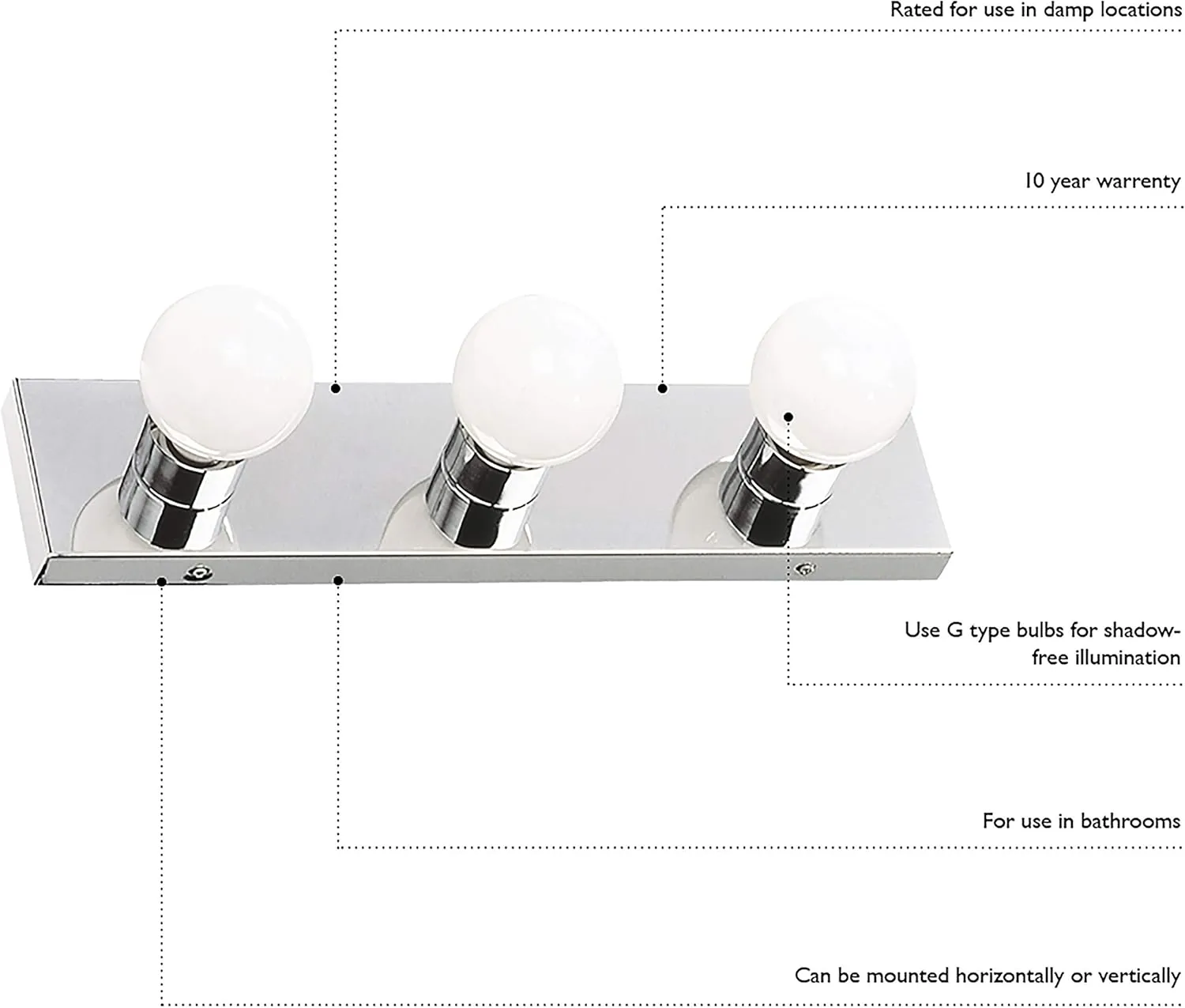Design House Vanity Lighting, Steel Construction, 4 Vanity Lights, Dimmable, Uses four 60W Bulbs, Polished Chrome, 24.0 In. W x 4.3 In. H x 2.0 In. D, 500892