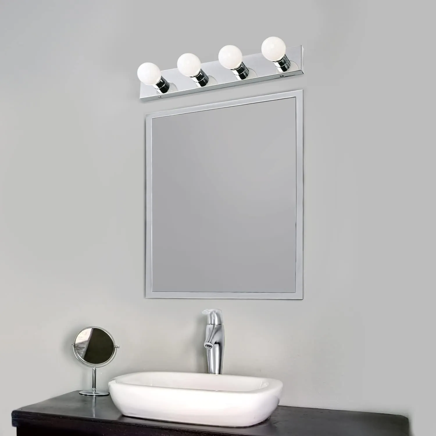 Design House Vanity Lighting, Steel Construction, 4 Vanity Lights, Dimmable, Uses four 60W Bulbs, Polished Chrome, 24.0 In. W x 4.3 In. H x 2.0 In. D, 500892