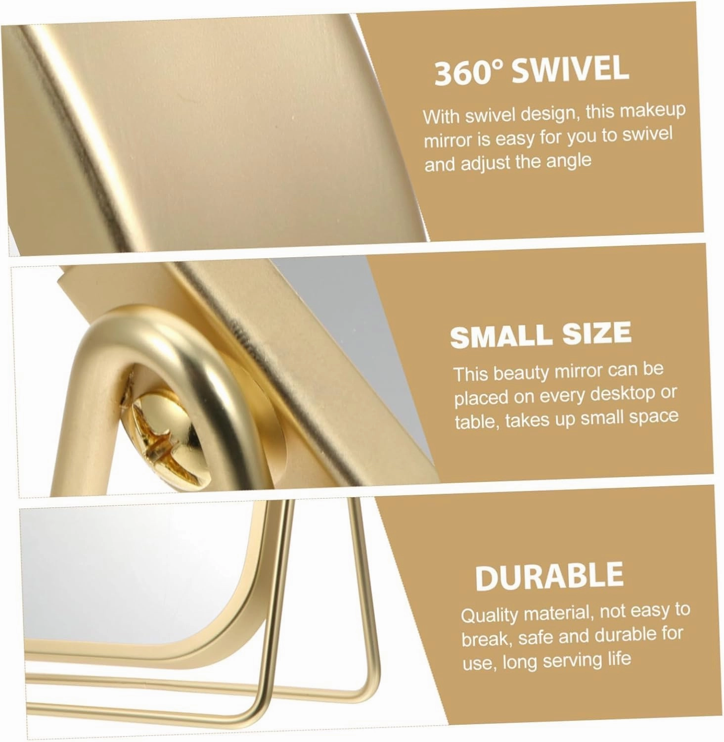 Desktop Double Sided Makeup Mirror,Gold Tabletop Makeup Mirror Double-Side Square Vanity Mirror Desk Mirror for Home Bathrom,B
