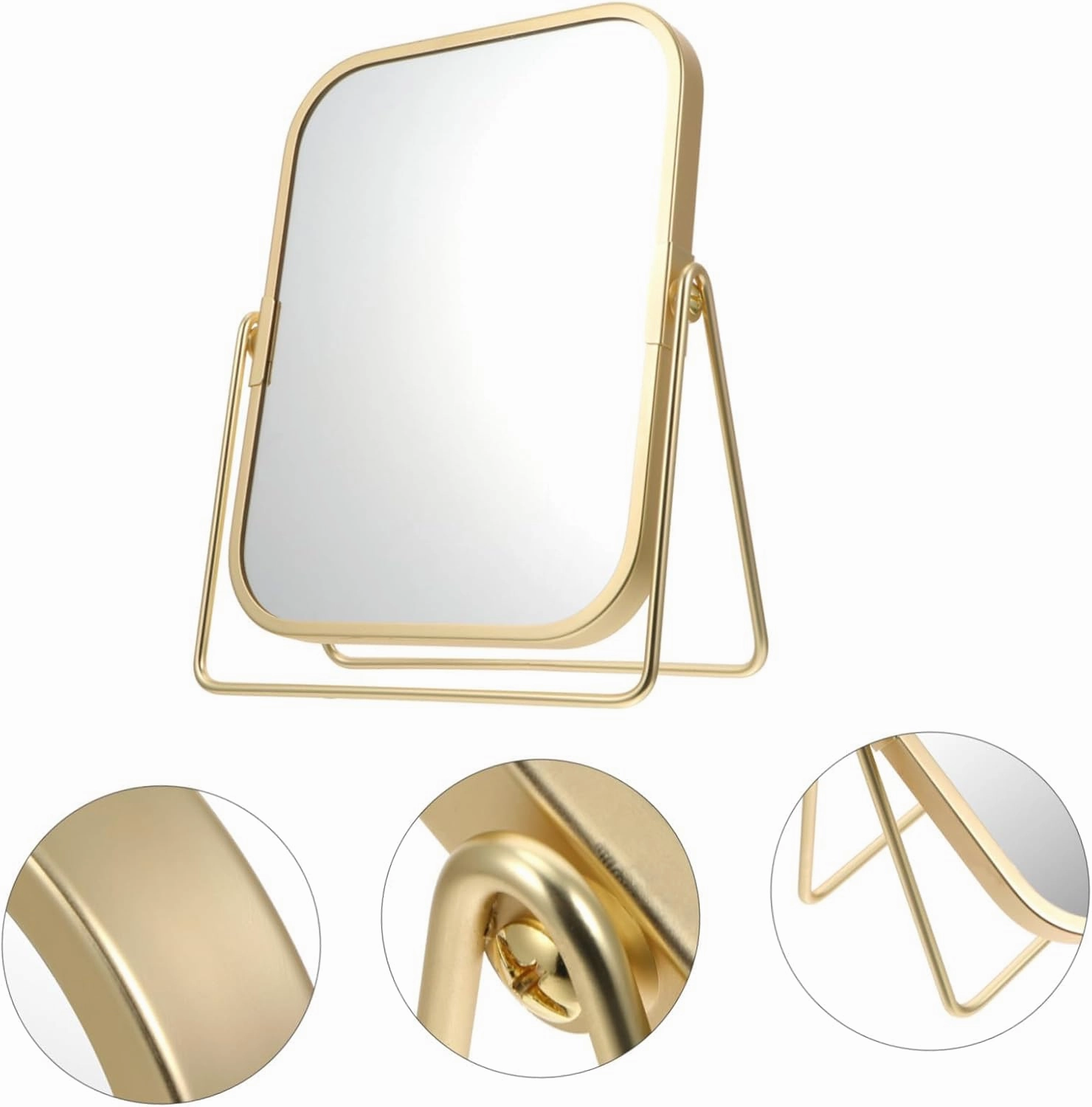 Desktop Double Sided Makeup Mirror,Gold Tabletop Makeup Mirror Double-Side Square Vanity Mirror Desk Mirror for Home Bathrom,B