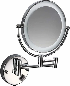 DHAEY Cosmetic Vanity Mirror Plug Type LED 8 Inch Makeup Mirror Silver Double Sided 3 Times Magnification Bathroom Telescopic