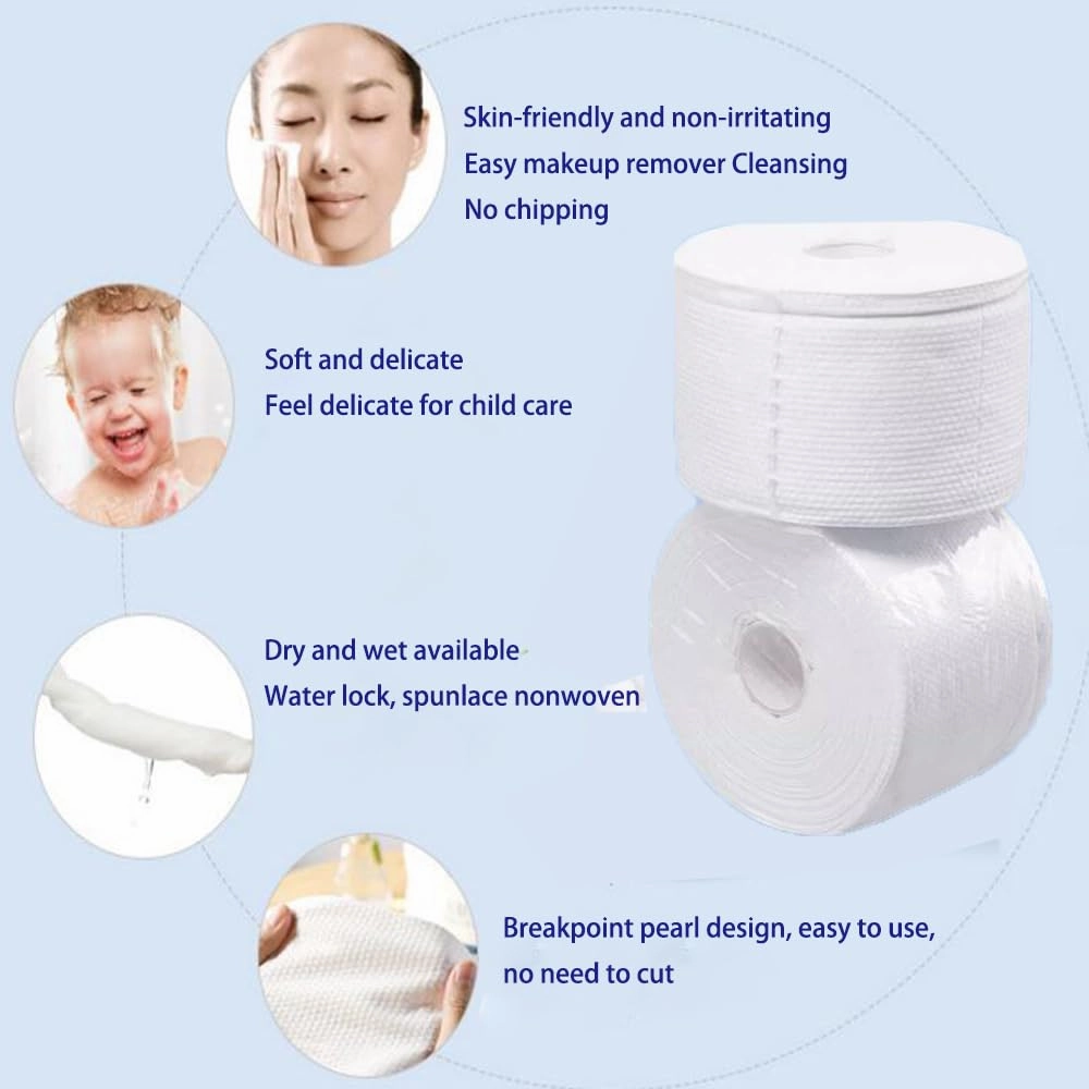 Disposable Cleaning Face Towel, Non-Woven Fabric Disposable Wet and Dry Cotton Soft Towel, Beauty Towels (300g/Roll-2Roll)