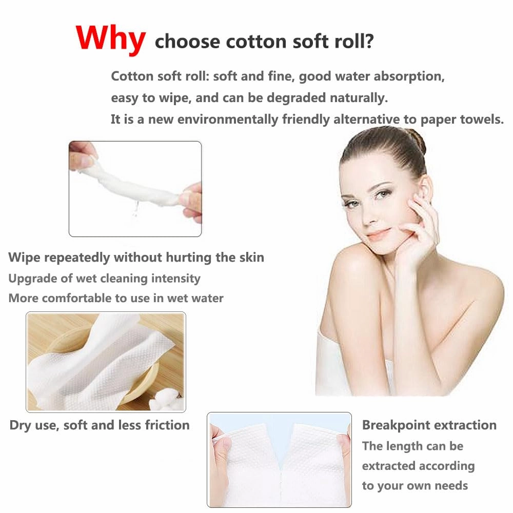 Disposable Cleaning Face Towel, Non-Woven Fabric Disposable Wet and Dry Cotton Soft Towel, Beauty Towels (300g/Roll-2Roll)