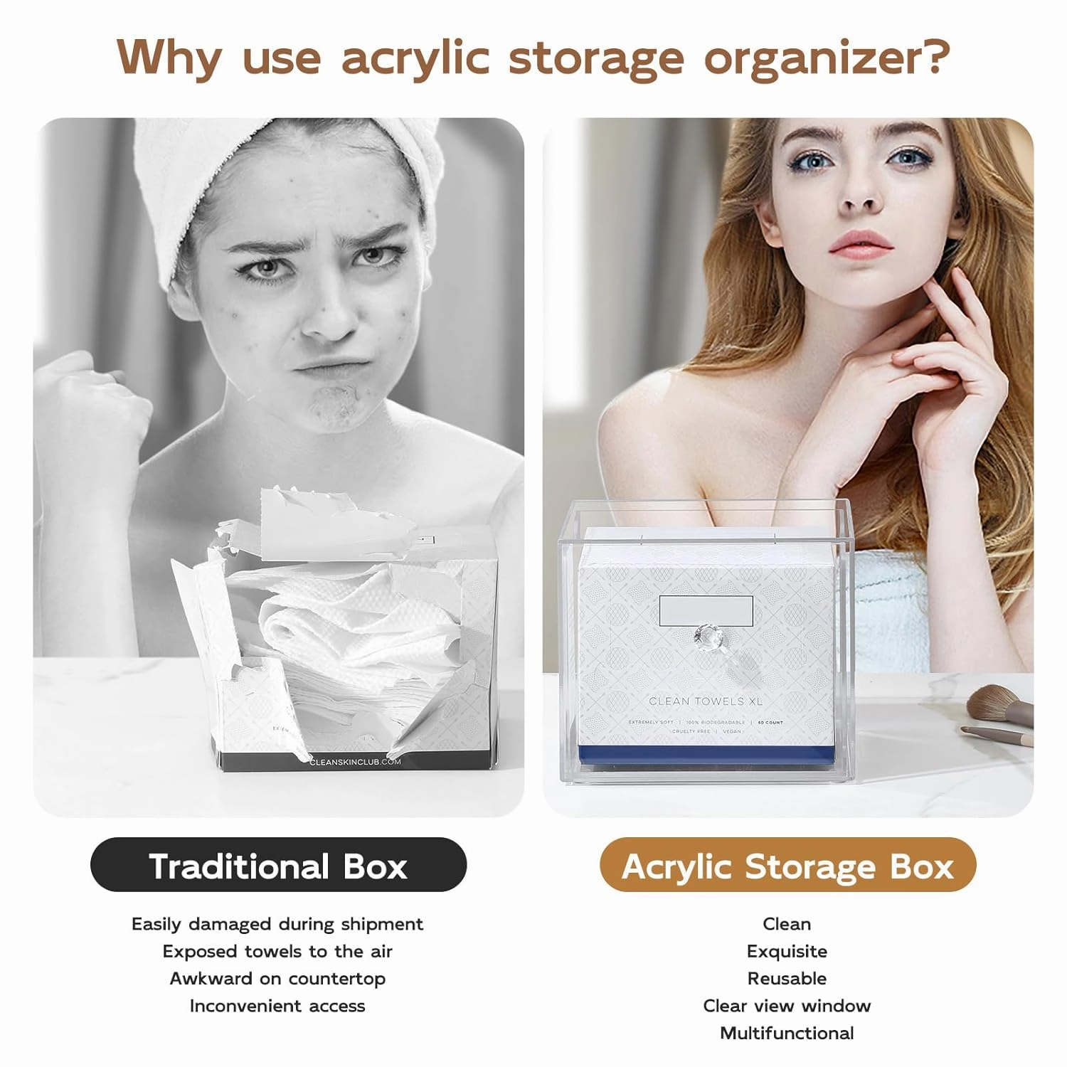 Disposable Face Towel Holder with Drawer, Acrylic Storage Box for Clean Skin Club, Acrylic Face Towel Holder, Luxe Box for Face Towels (Excluding Facial Towels)