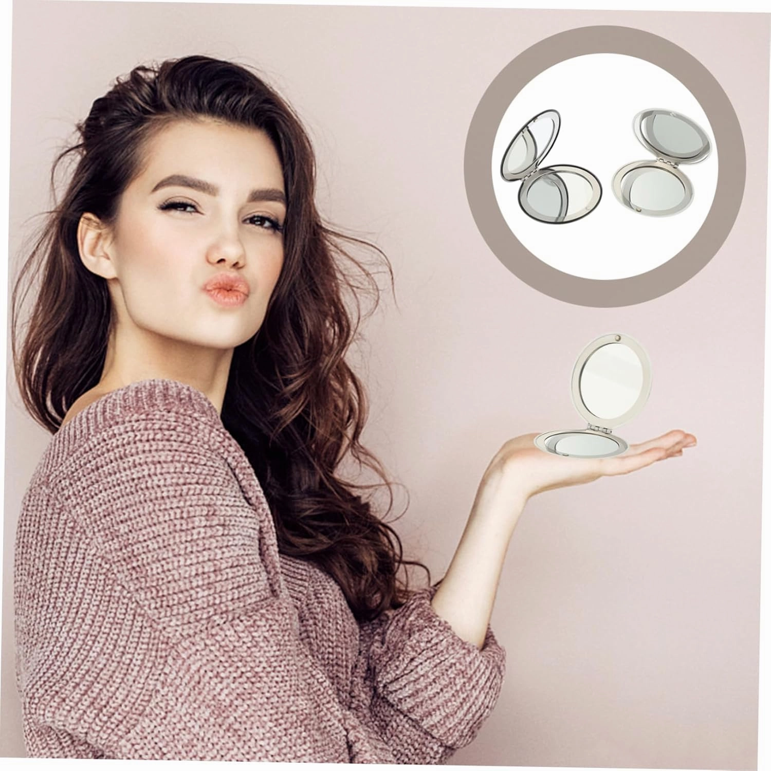 DOITOOL 4 Pcs Double Mirror Purses Mirrors Mini Items for Purse Folding Mirror Handbag Travel Double Sided