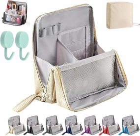 Doresty Makeup Bag, Doresty Standing Makeup Bag – Portable, Large Capacity, Multi-purpose Large Capacity Standing Makeup bag, Toiletry Bags with Compartments (beige)