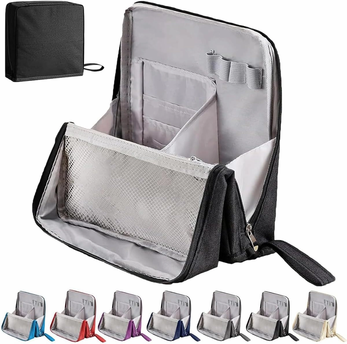 Doresty Makeup Bag, Multi-Purpose Large Capacity Standing Makeup Bag, Vertical Large Opening Waterproof Storage Bags with Compartments, Women Men Portable Toiletry Bag for Travel, Work (Black)