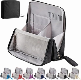 Doresty Makeup Bag, Multi-Purpose Large Capacity Standing Makeup Bag, Vertical Large Opening Waterproof Storage Bags with Compartments, Women Men Portable Toiletry Bag for Travel, Work (Black)