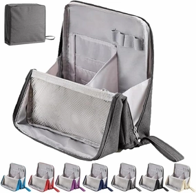 Doresty Makeup Bag, Multi-Purpose Large Capacity Standing Makeup Bag, Vertical Large Opening Waterproof Storage Bags with Compartments, Women Men Portable Toiletry Bag for Travel, Work (Gray)