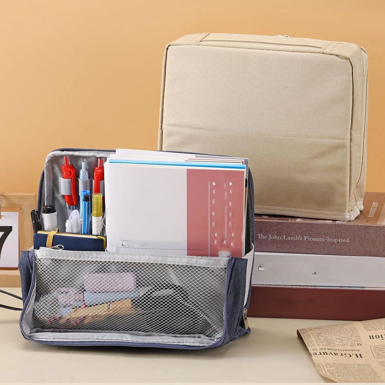 Doresty Makeup Bag, Multi-Purpose Large Capacity Standing Makeup Bag, Vertical Large Opening Waterproof Storage Bags with Compartments, Women Men Portable Toiletry Bag for Travel, Work (Gray)