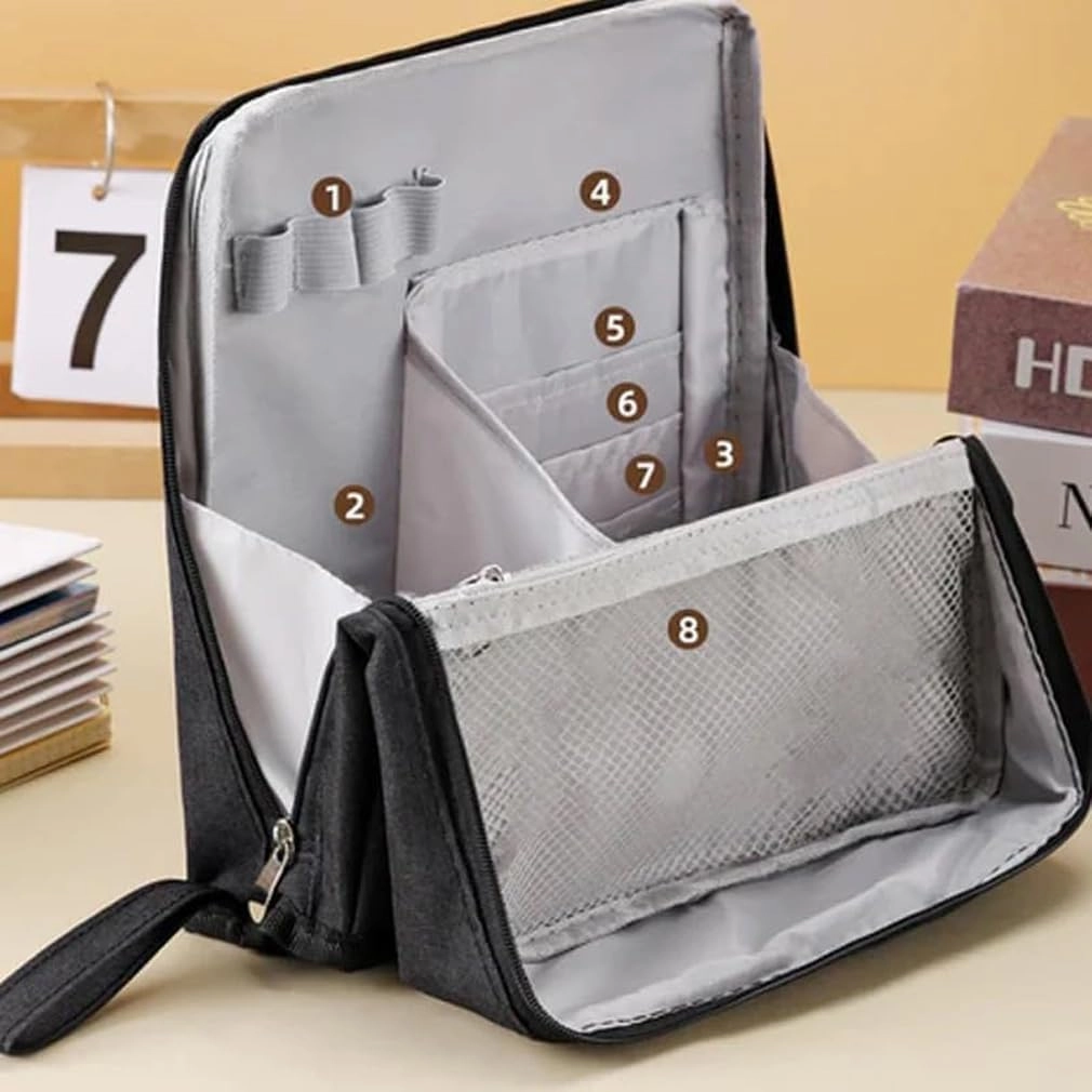 Doresty Makeup Bag, Multi-Purpose Large Capacity Standing Makeup Bag, Vertical Large Opening Waterproof Storage Bags with Compartments, Women Men Portable Toiletry Bag for Travel, Work (Gray)