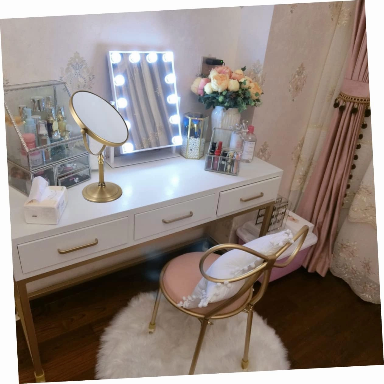 Double-Sided 8X Magnification Makeup Mirror Led Light Large 10.5'' Vanity Mirror for Women Anti-Slip Base