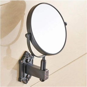 Double-Sided Makeup Mirror Wall Mounted Shaving Mirror Luxury Bathroom Mirror Round 6 Inch 3X Magnifying Mirror for Hotel Vanity,Antique (Color : Blackancient)
