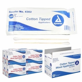 Dynarex 6-Inch Non-Sterile Cotton Tipped Applicators - Single-Use Wooden Cotton Tip Applicators for Wound Care, Dressing, Hygiene, Makeup, Cleaning, Jewelry - 1000 per Box, 10 Boxes