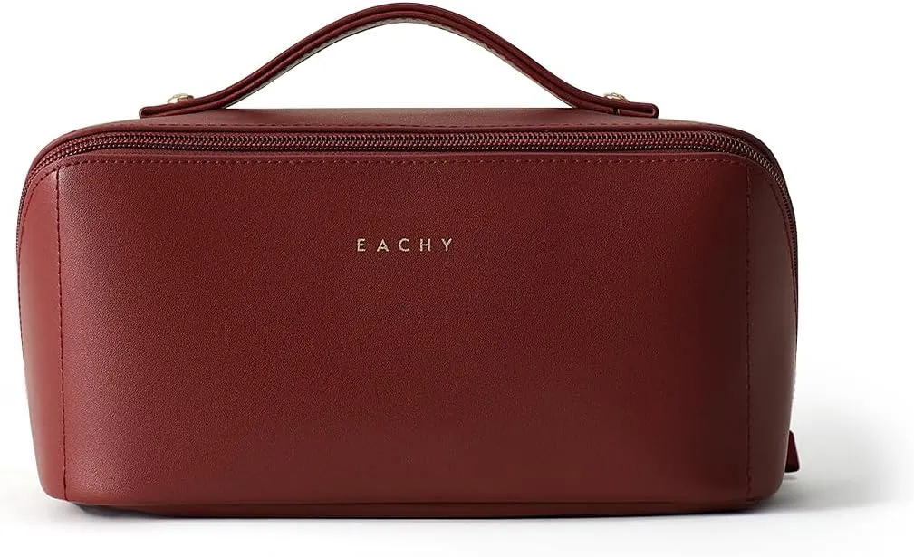 EACHY Travel Makeup Bag,Large Capacity Cosmetic Bags for Women,Waterproof Portable Pouch Open Flat Toiletry Bag Make up Organizer with Divider and Handle