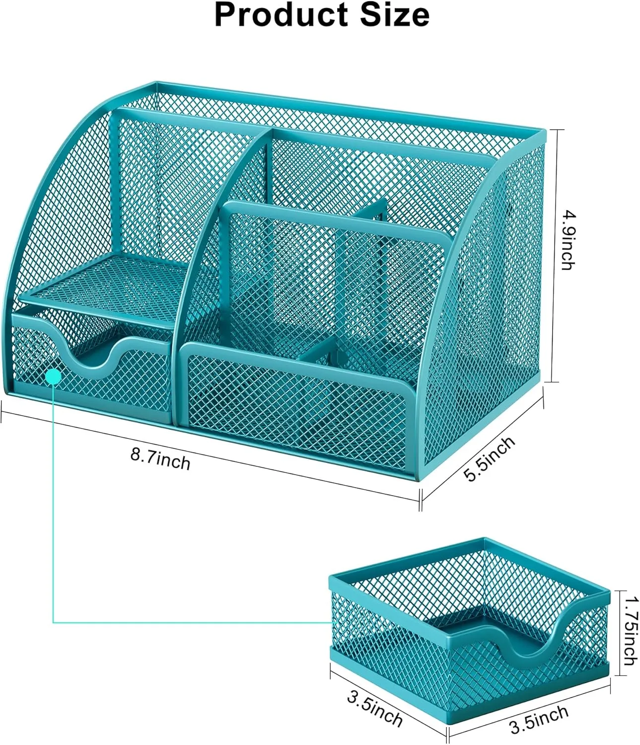 EasyPAG Mesh Desk Organizer for Women with Drawer - Multi-Functional Office & Makeup Storage, Anti-Scratch Pads, 5 Compartments, Durable Metal Mesh for Home, School, Classroom, Blue