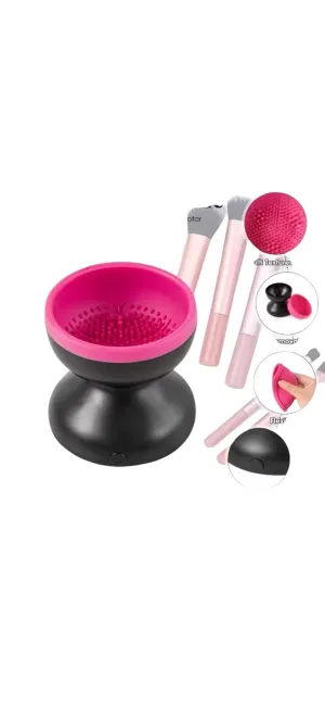 Electric Makeup Brush Cleaner Bowl, USB Powered, One-Touch Sensor, Silicone Bowl, Black and Pink