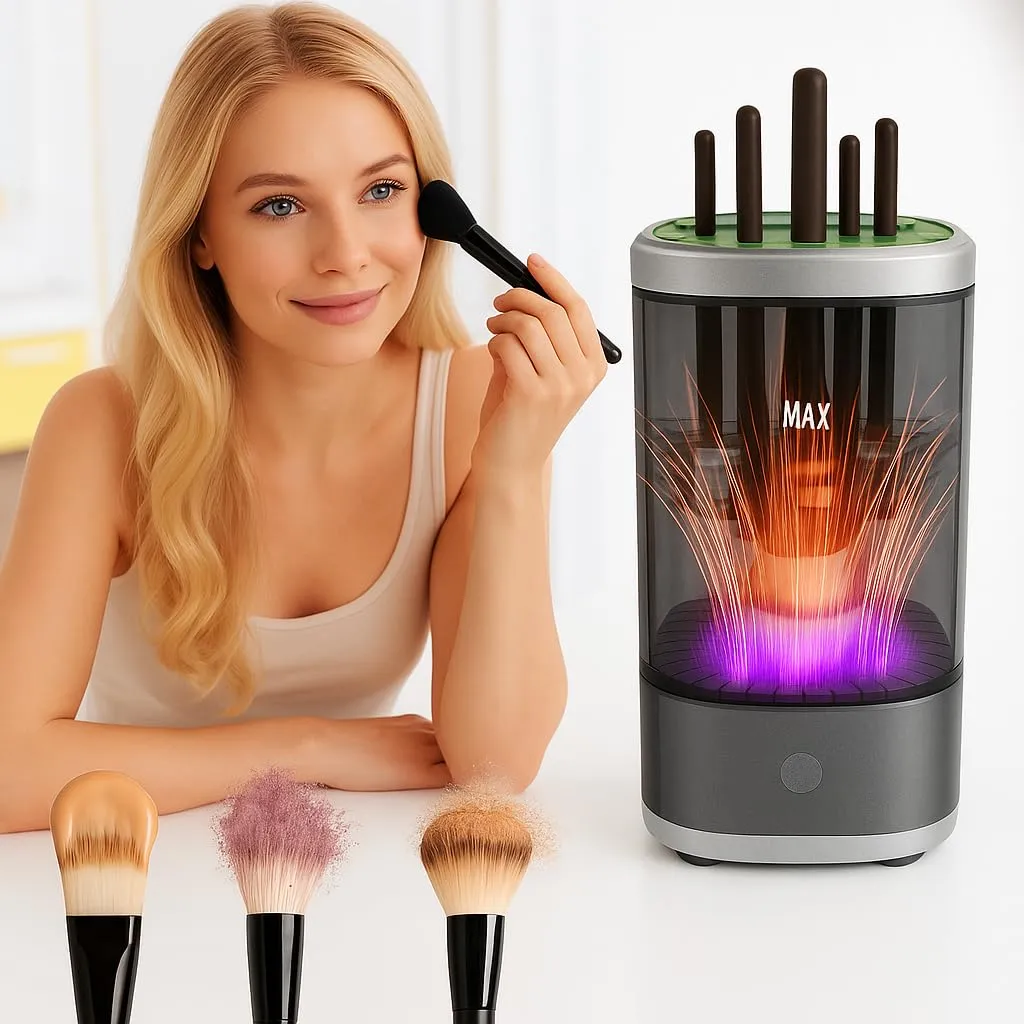 Electric Makeup Brush Cleaner Machine - 3-in-1 Automatic Make Up Brush Cleaner & Dryer | Fast Deep Cleaning, Hot Air Drying for Sensitive Skin & Cosmetics Tools for All Size Brushes