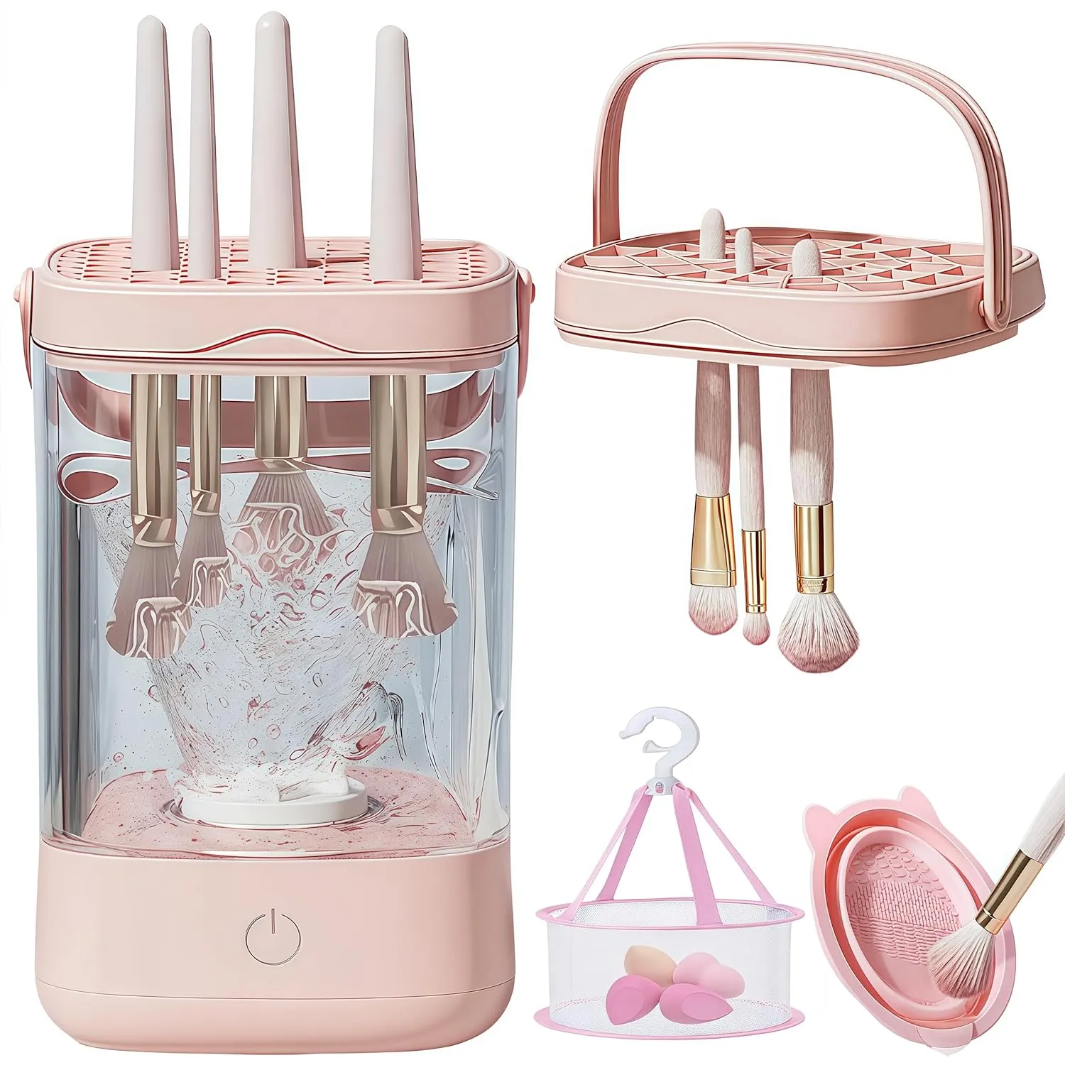 Electric Makeup Brush Cleaner Machine - Automatic Makeup Brush Cleaner - Makeup Brush Cleaning Machine - for Makeup Sponges and Brushes (Pink)