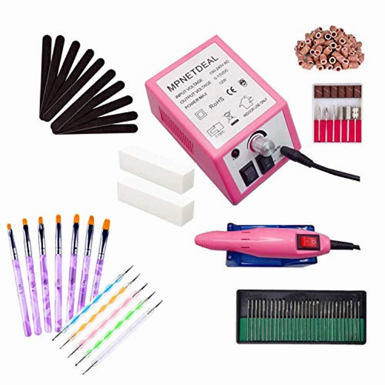 Electric Nail Drill Mpnetdeal Nail Drill Machine Nail File e File Drill Set Kit and 12pcs Nail Art Gel Brush Dotting Pens for Acrylic Nails Gel Nail Glazing Nail Drill Nail Art Polisher Sets