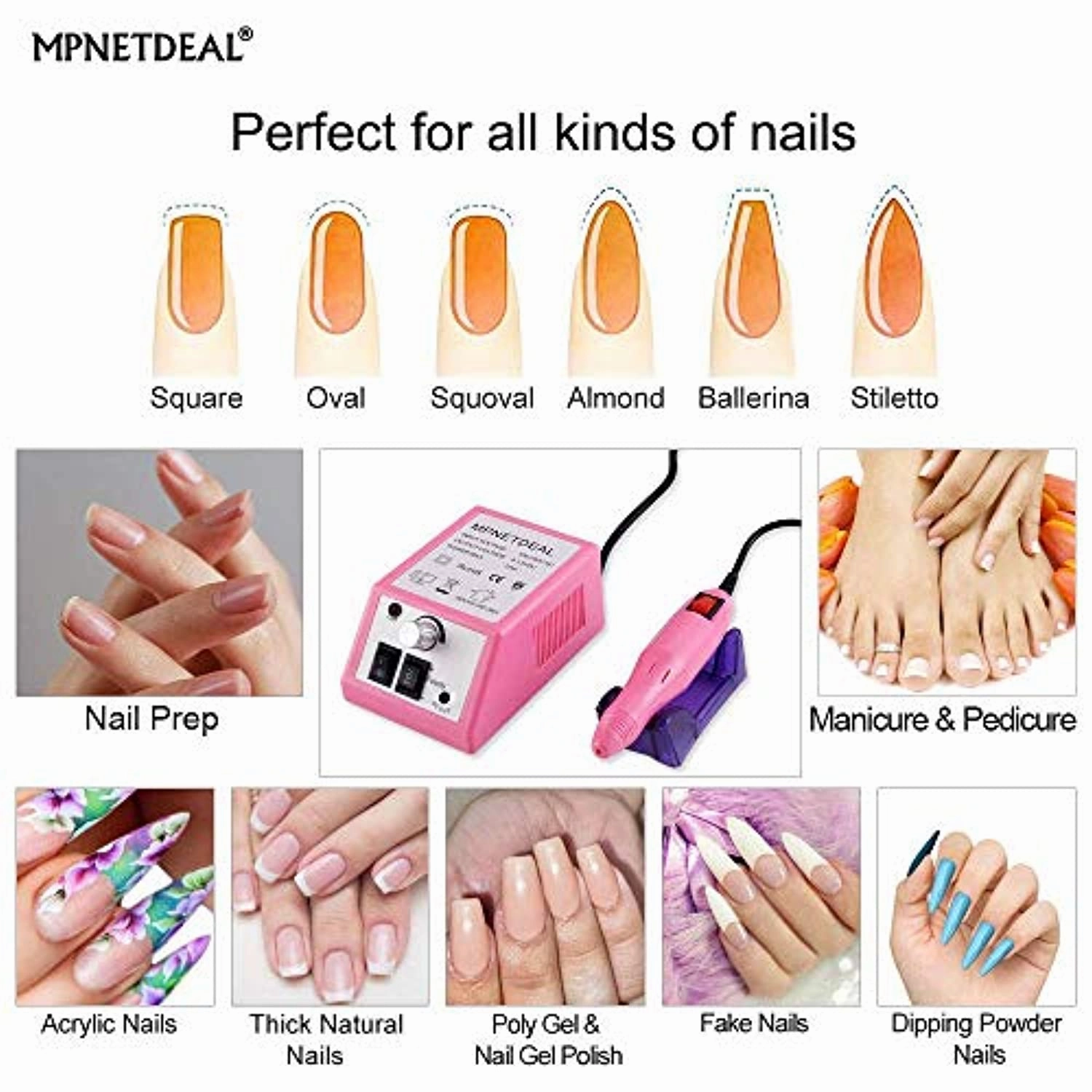 Electric Nail Drill Mpnetdeal Nail Drill Machine Nail File e File Drill Set Kit and 12pcs Nail Art Gel Brush Dotting Pens for Acrylic Nails Gel Nail Glazing Nail Drill Nail Art Polisher Sets