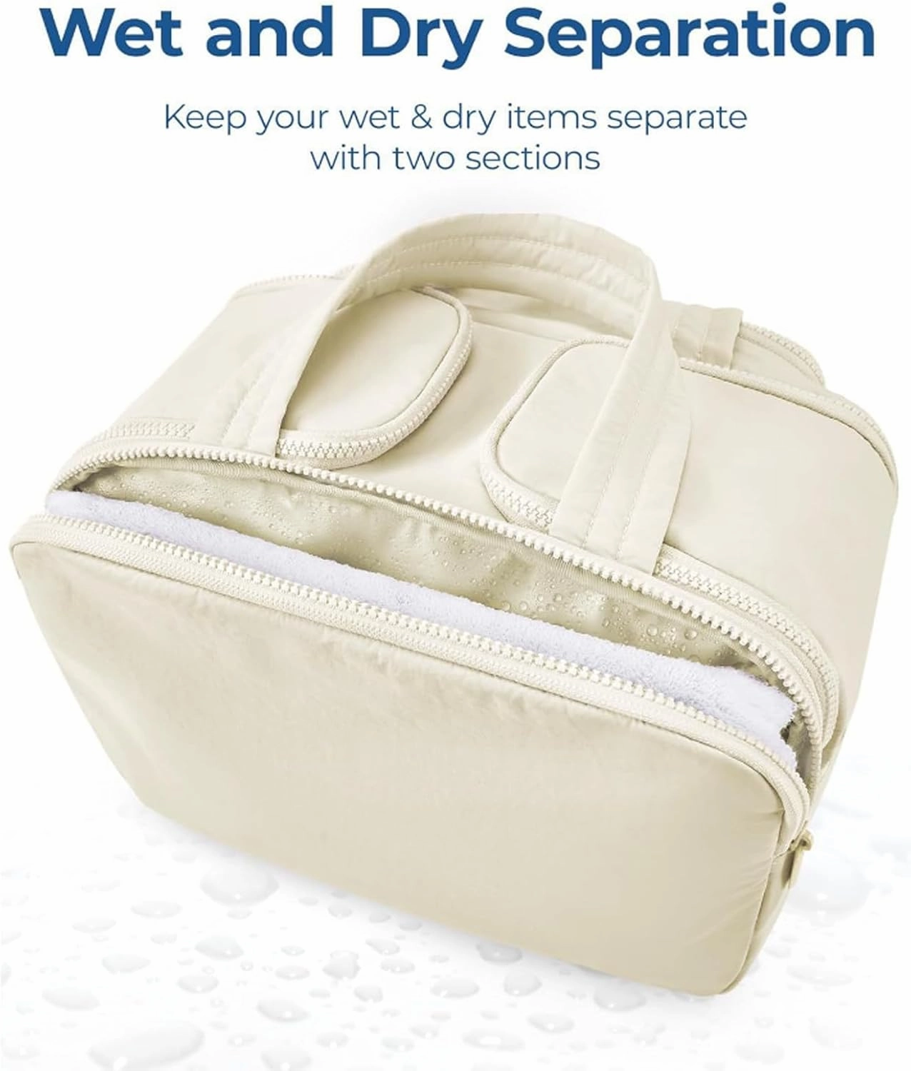 Elouva Toiletry Bag, Elouva Large Capacity Travel Cosmetic Bag, 4-In-1 Puffy Multi-Functional Toiletry Bags, Portable Waterproof Open Flat Organizer Bags, Can be taken on board (off-white)