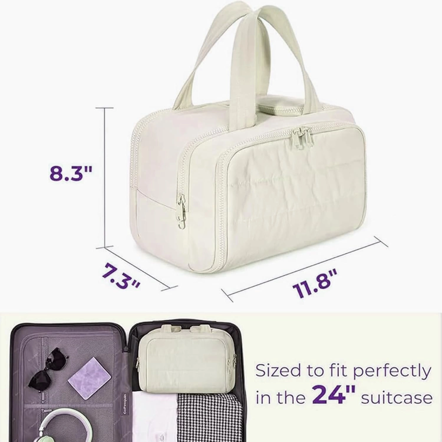 Elouva Toiletry Bag, Elouva Large Capacity Travel Cosmetic Bag, 4-In-1 Puffy Multi-Functional Toiletry Bags, Portable Waterproof Open Flat Organizer Bags, Can be taken on board (off-white)