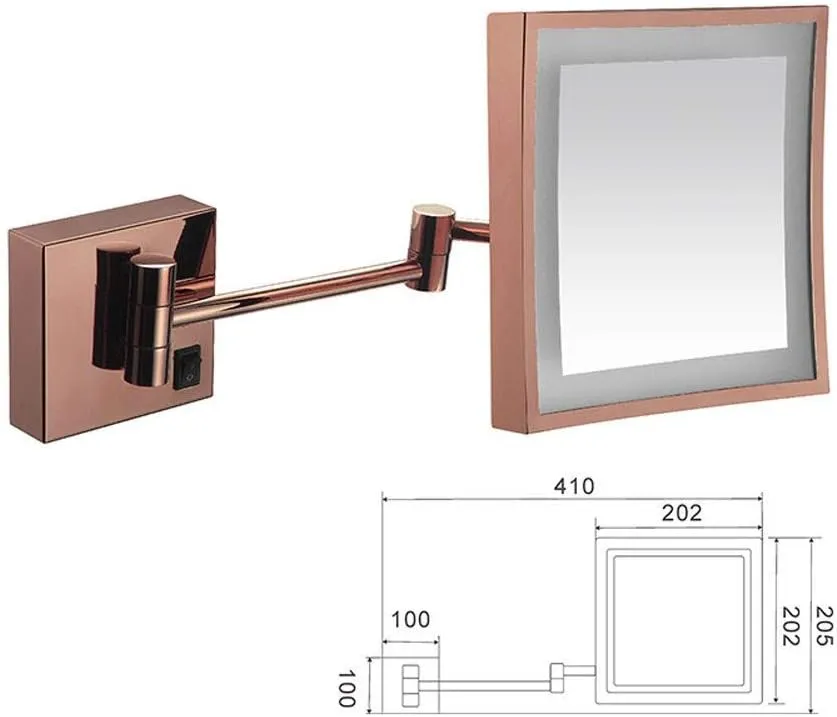 ELTOX Wall Mounted Makeup Mirror 3X Magnification Single Side Square Vanity Mirror Extendable Built-in Lithium Battery (Color : #4)