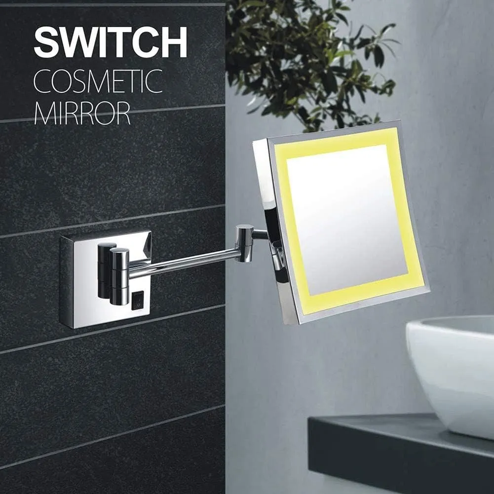 ELTOX Wall Mounted Makeup Mirror 3X Magnification Single Side Square Vanity Mirror Extendable Built-in Lithium Battery (Color : #4)