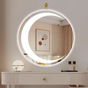 Entryway Bathroom Defogging Mirror,Led Bathroom Mirror,3-Color Dimmable Dressing Makeup Mirror,Wall Mount Mirror,Hotel Smart Round Mirror,High Definition Silver Mirror,Not Easy to Rust