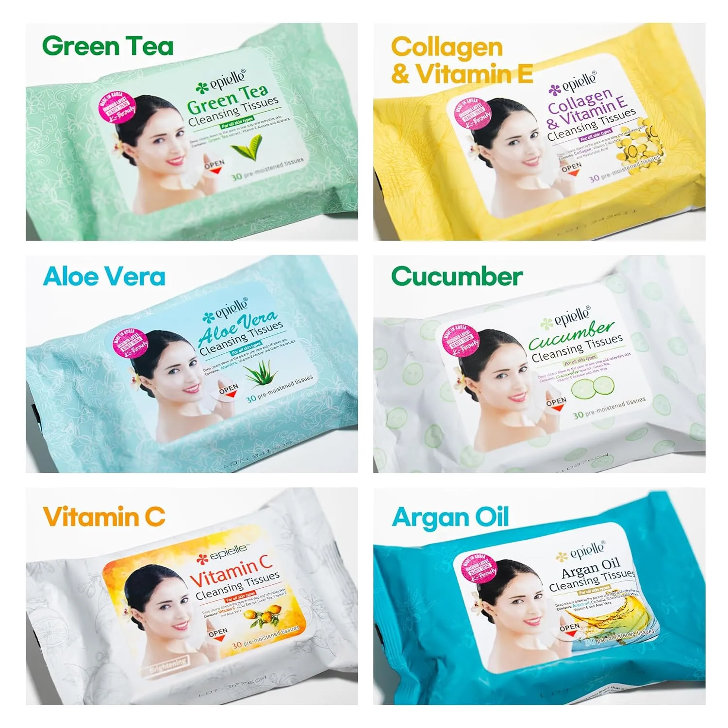 Epielle Argan Oil Makeup Remover Cleansing Wipes Tissue | Gentle for all Skin Types | Daily Facial Cleansing Towelettes | Removes Dirt, Oil, Makeup (Pack of 6)
