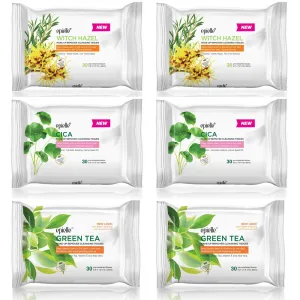 Epielle Makeup Remover Cleansing Wipes | Gentle for All Skin Types | Removes Dirt, Oil, Makeup | Facial Towelettes | Beauty Gift, Spa Day, Gift Set | Pack of 6 | Korean Skincare