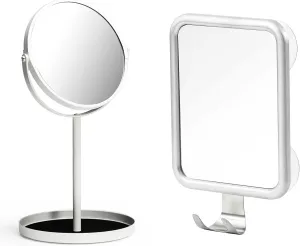 Ettori Shower Mirror Fogless for Shaving and Makeup Mirror-1x and 5X Magnification