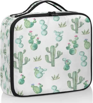 Exotic Tropical Cactus Cactis Travel Makeup Train Case Makeup Comestic Bag Organizer Portable Artist Comestic Brush Organizer with Adjustable Dividers for Woman Girls